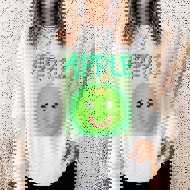 日本 りんご 青りんご かわいい 笑顔 スウェットシャツ 彼女への贈り物