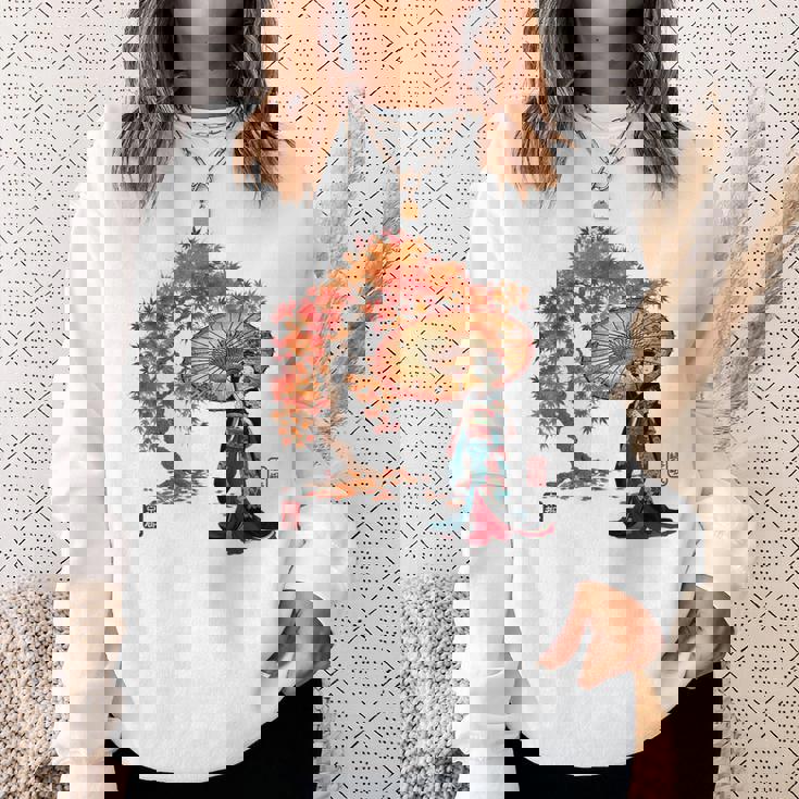 日本 浮世絵 京都 嵯峨 紅葉 和傘 美人 着物 スウェットシャツ 彼女への贈り物