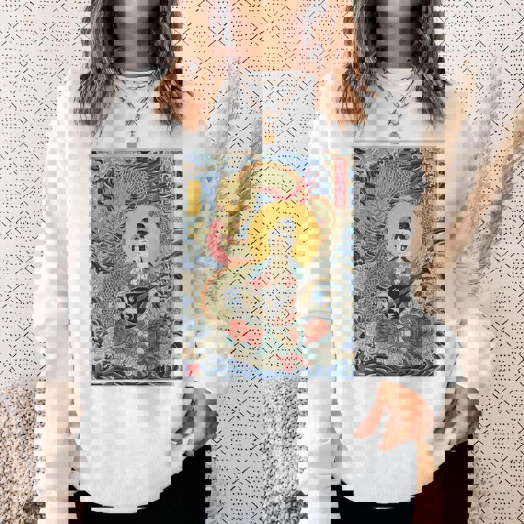 日本 浮世絵 滋賀 琵琶湖 竹生島 弁財天 竜 龍神 バックプリント スウェットシャツ 彼女への贈り物