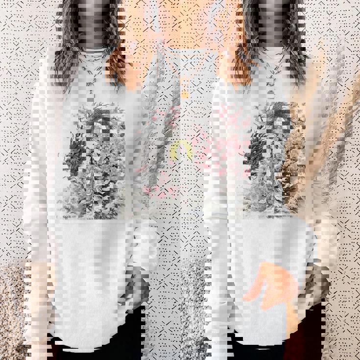 日本 浮世絵 観音菩薩 竜 桜 波 バックプリント スウェットシャツ 彼女への贈り物