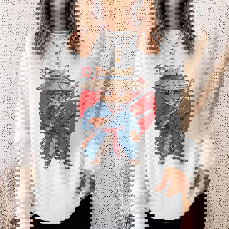 日本の侍 猫戦士 浮世侍 バックプリント スウェットシャツ 彼女への贈り物