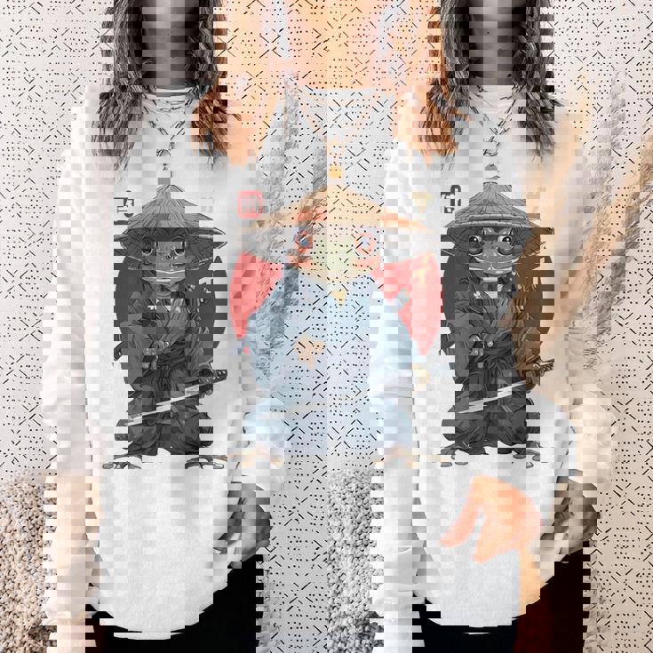 日本の侍カエルの戦士浮世サムライヒキガエルバックプリント。 スウェットシャツ 彼女への贈り物