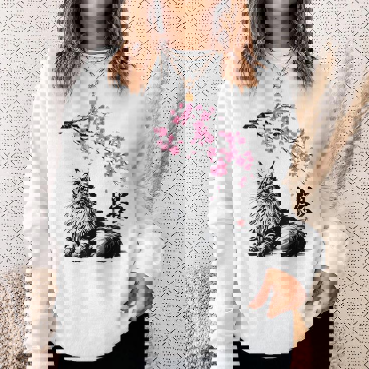 日本美術 メインクーン 猫 桜 桜 スウェットシャツ 彼女への贈り物