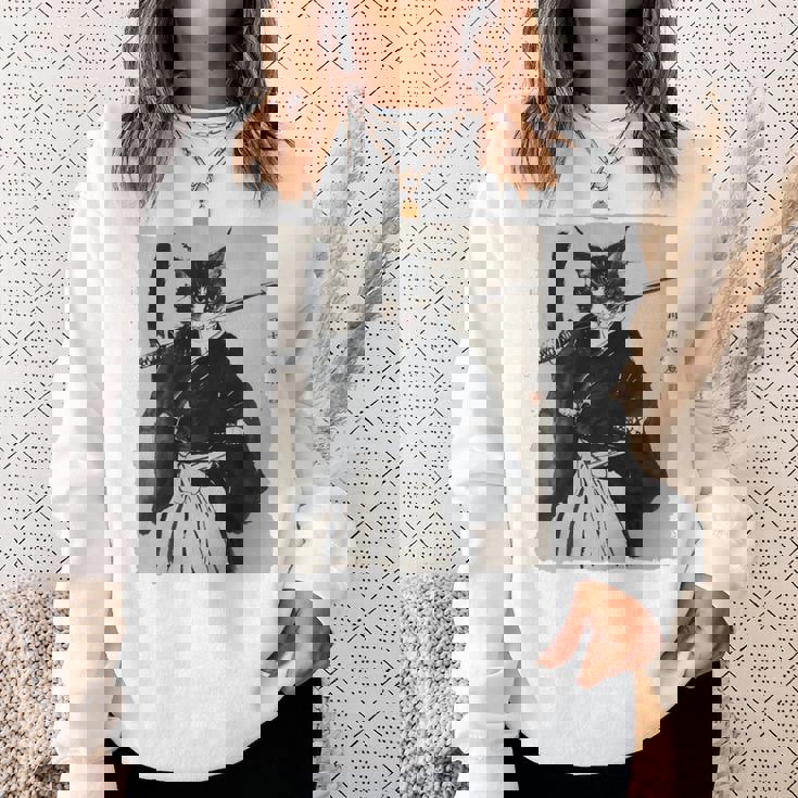 日本美術 猫 忍者 浮世絵 アニメ風 侍猫 長袖tシャツ スウェットシャツ 彼女への贈り物