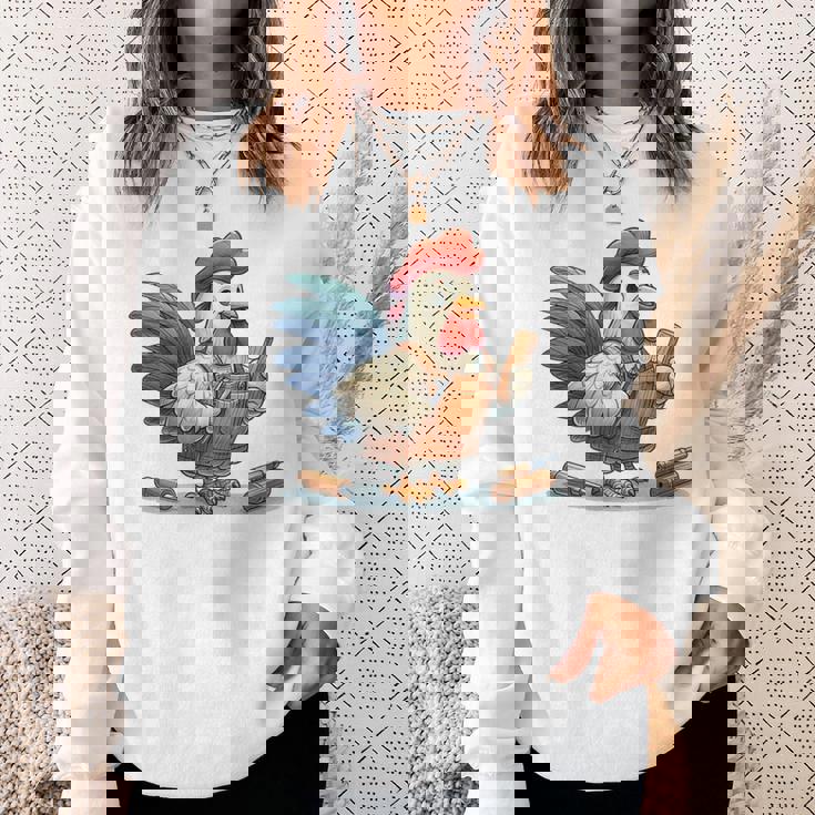 木彫りの鶏、かわいいデザイン スウェットシャツ 彼女への贈り物