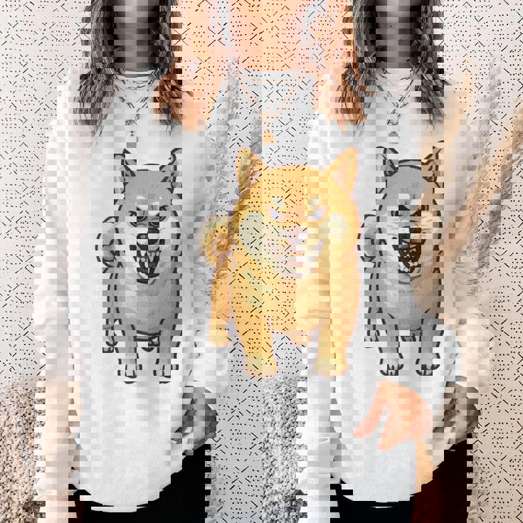 柴犬 犬 ムキッ ムキ顔 水彩 我慢の限界 怒る犬 イラスト おもしろ 長袖tシャツ スウェットシャツ 彼女への贈り物