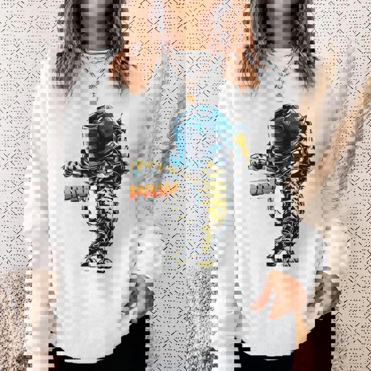 決めポーズの猫イラスト Pawの文字が光るダンス風デザイン スウェットシャツ 彼女への贈り物