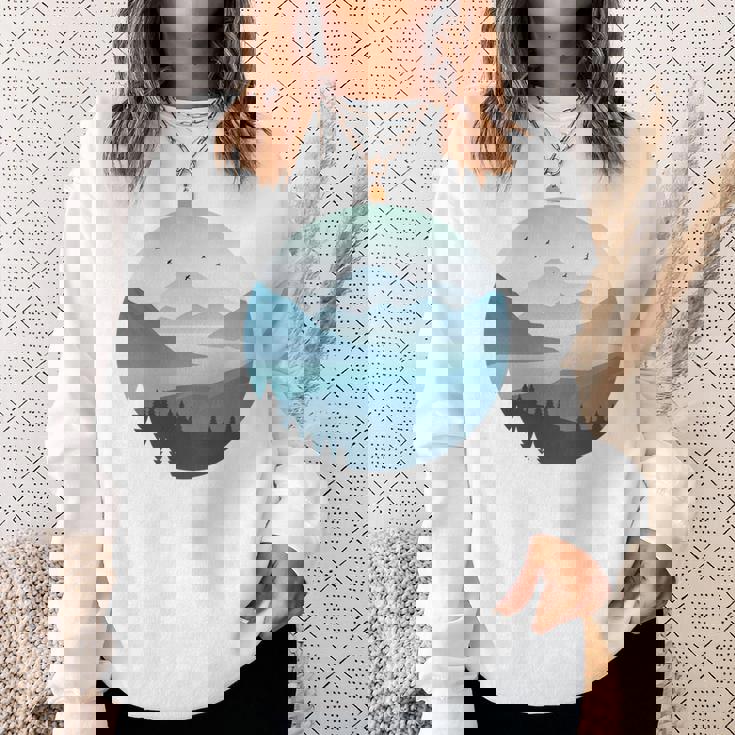 湖 森 風景 山 シルエット 長袖tシャツ スウェットシャツ 彼女への贈り物