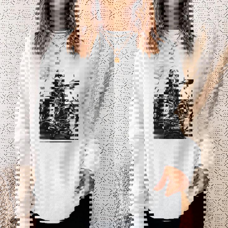 犬がドラムを叩く 長袖tシャツ スウェットシャツ 彼女への贈り物