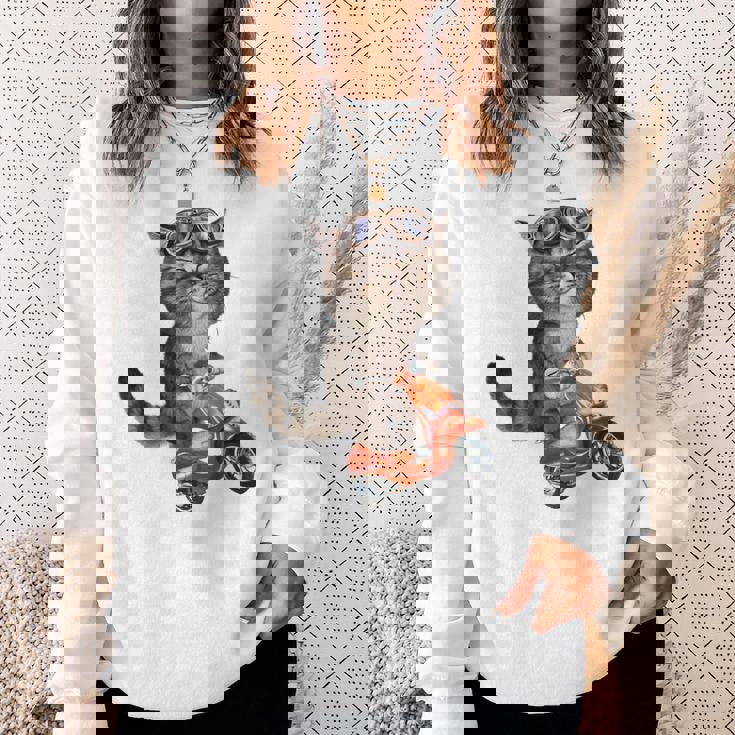 猫 ねこ バイク スウェットシャツ 彼女への贈り物