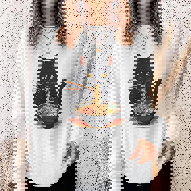 猫 ラーメン グラフィック 日本語 カワイイ アニメ 面白い ラーメン 猫 長袖tシャツ スウェットシャツ 彼女への贈り物