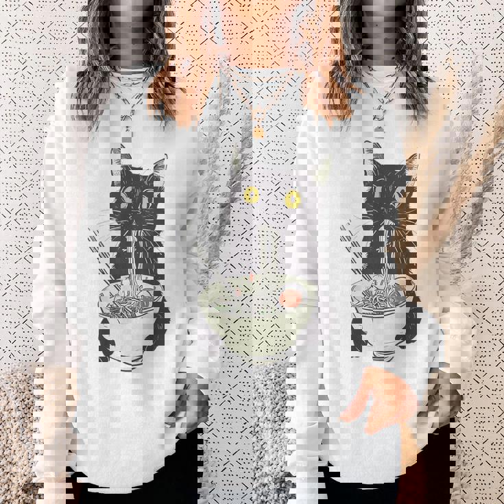 猫 ラーメン 麺 和 ラーメン かわいい 猫 スウェットシャツ 彼女への贈り物