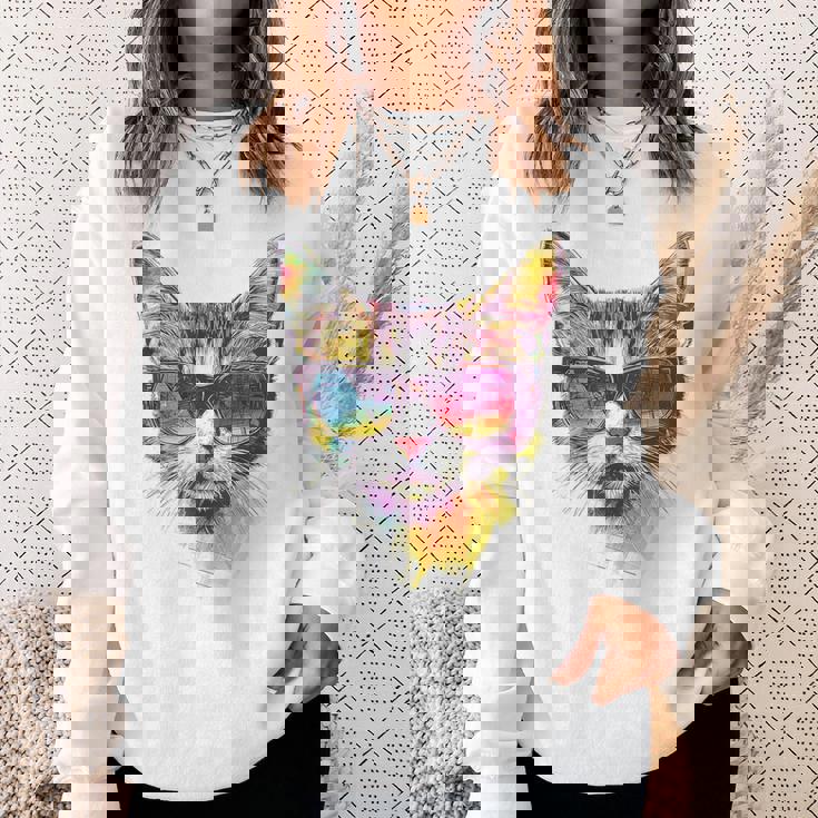 猫 動物 抽象 モチーフ サングラス イラスト アート ネコ スウェットシャツ 彼女への贈り物