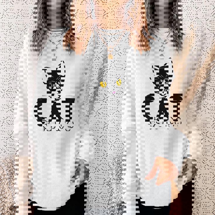 猫 子猫 ハチワレ モノトーン 白 黒 かわいい ユニーク スウェットシャツ 彼女への贈り物