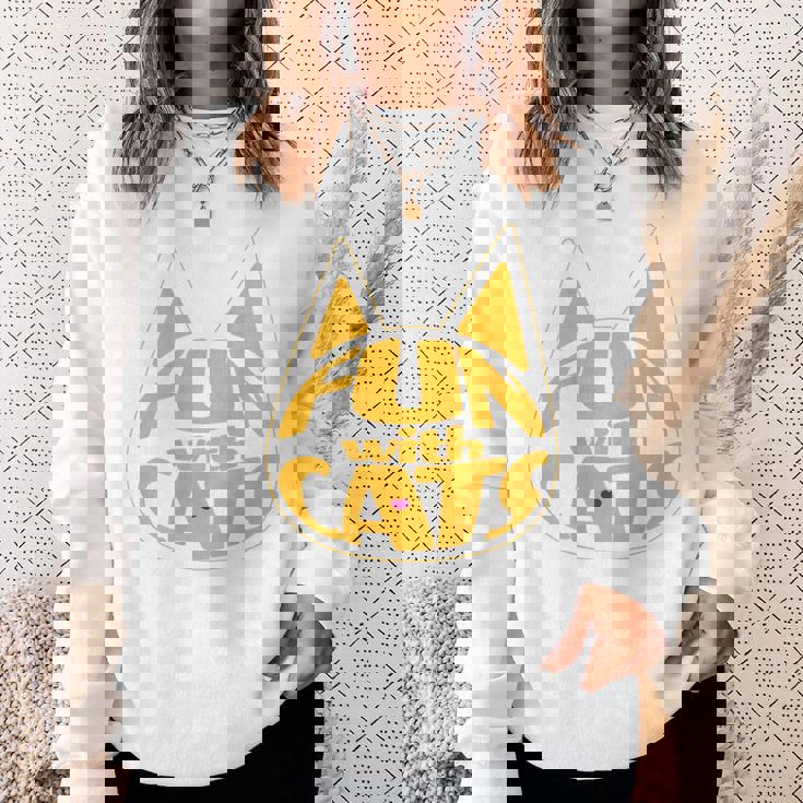 猫と一緒に楽しい！ バックプリント かわいい ねこ好き おもしろ スウェットシャツ 彼女への贈り物