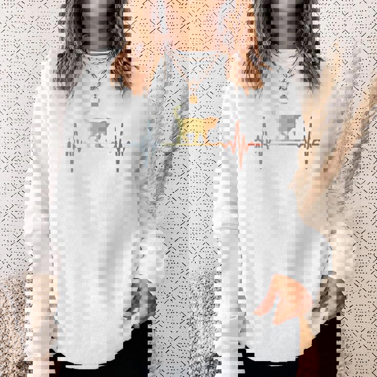 猫心電図心拍オールドスクールルックアニマル 長袖tシャツ スウェットシャツ 彼女への贈り物