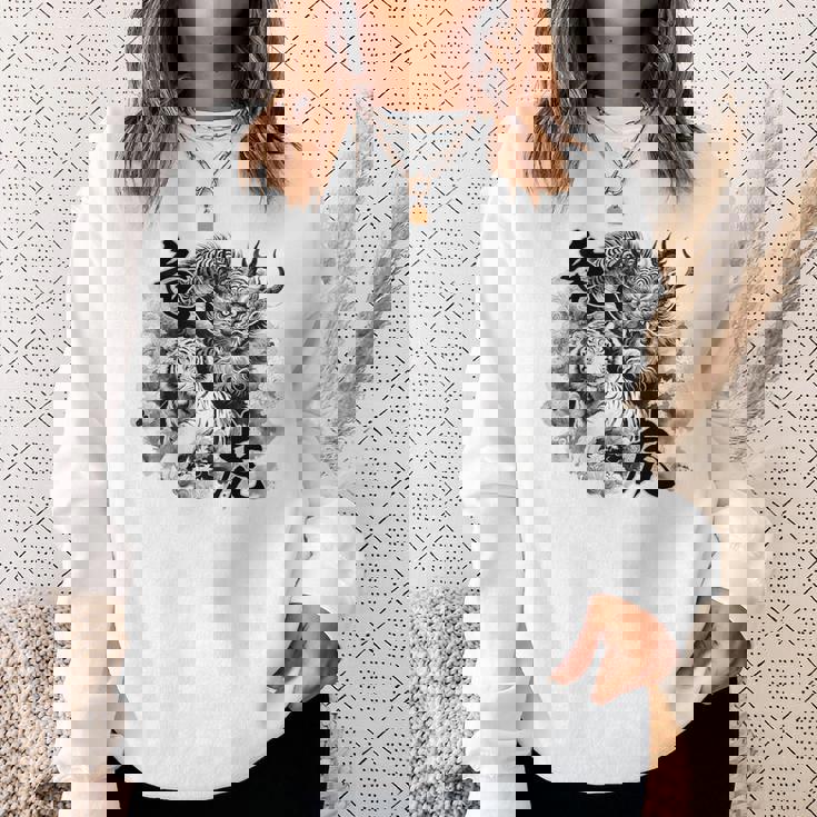 竜虎 墨絵 バックプリント スウェットシャツ 彼女への贈り物