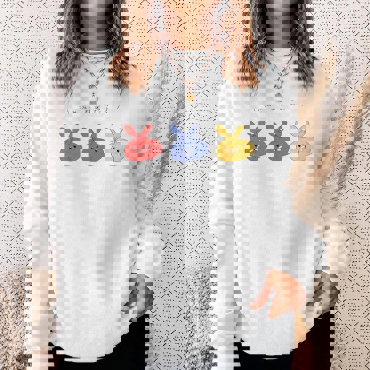 耳結びうさぎ 赤青黄 Cぽむこ かわいい うさぎ キャラクター 長袖tシャツ スウェットシャツ 彼女への贈り物