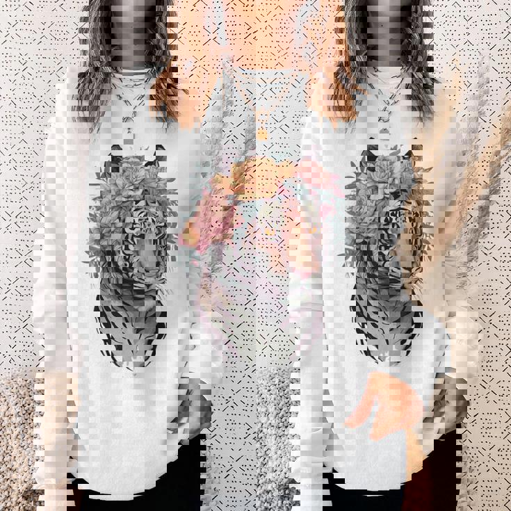 花柄 水彩 虎 花 王冠 虎好き スウェットシャツ 彼女への贈り物