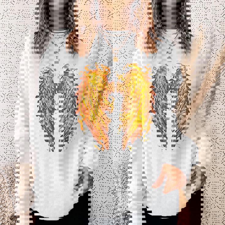 裏面に燃える天使の翼 火の羽 スウェットシャツ 彼女への贈り物