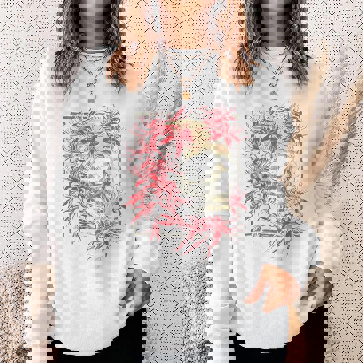 赤いクモのユリの花 日本の頭蓋骨 オタクのバックプリント スウェットシャツ 彼女への贈り物