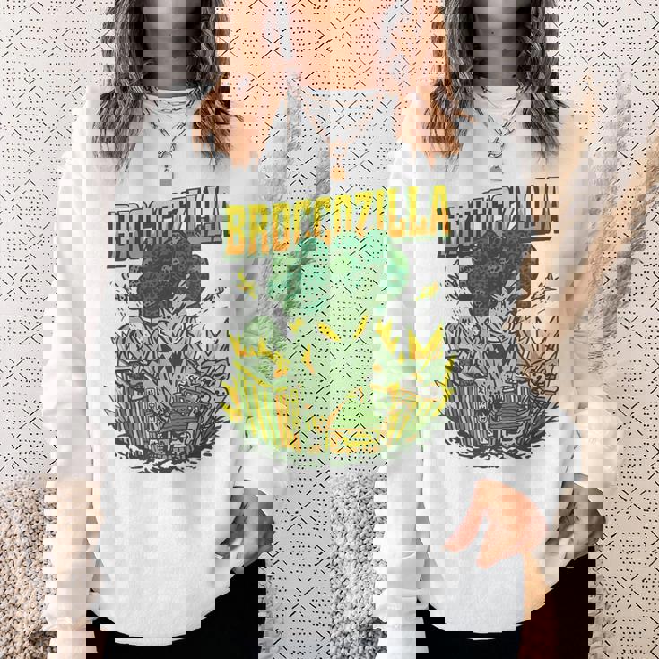 都市を攻撃する巨大なブロッコリーモンスター面白いブロッコリー スウェットシャツ 彼女への贈り物