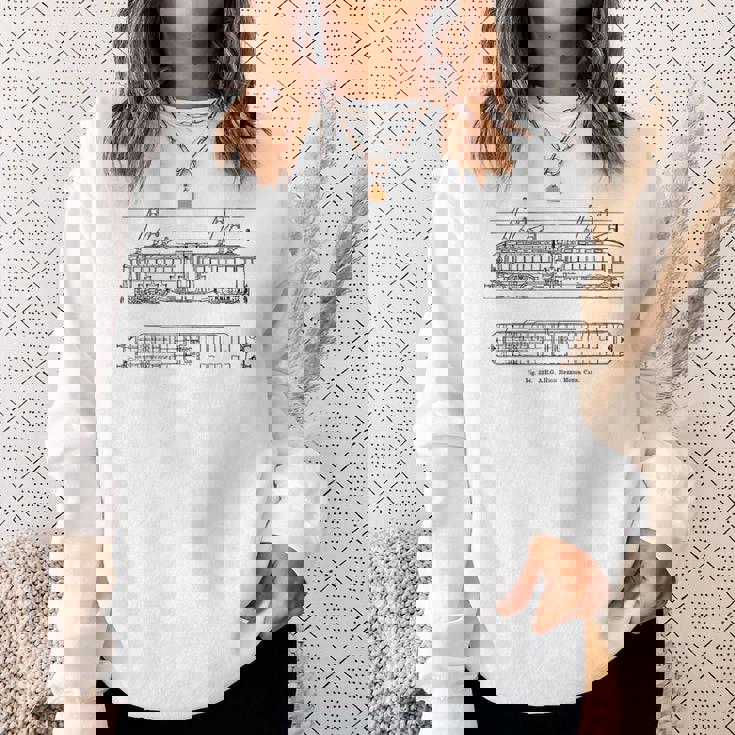 電車 ヴィンテージ 青写真 図 グラフィック 電気機関車 スウェットシャツ 彼女への贈り物