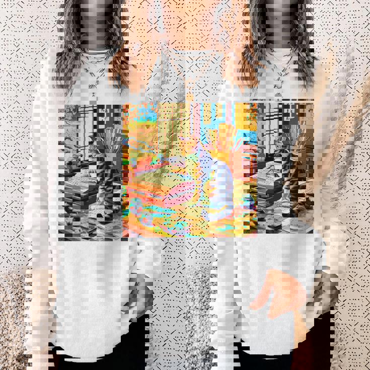 面白いtシャツ 猫 ネコ 読書 勉強 メンズ 猫好き グッズ おもしろ 面白い 服 ネタ 猫の下僕 浮世絵 長袖tシャツ スウェットシャツ 彼女への贈り物