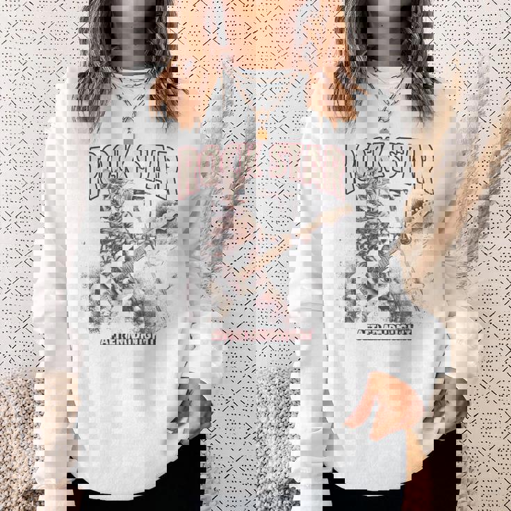 面白いギター猫 エレキギターでロックを弾く猫 長袖tシャツ スウェットシャツ 彼女への贈り物