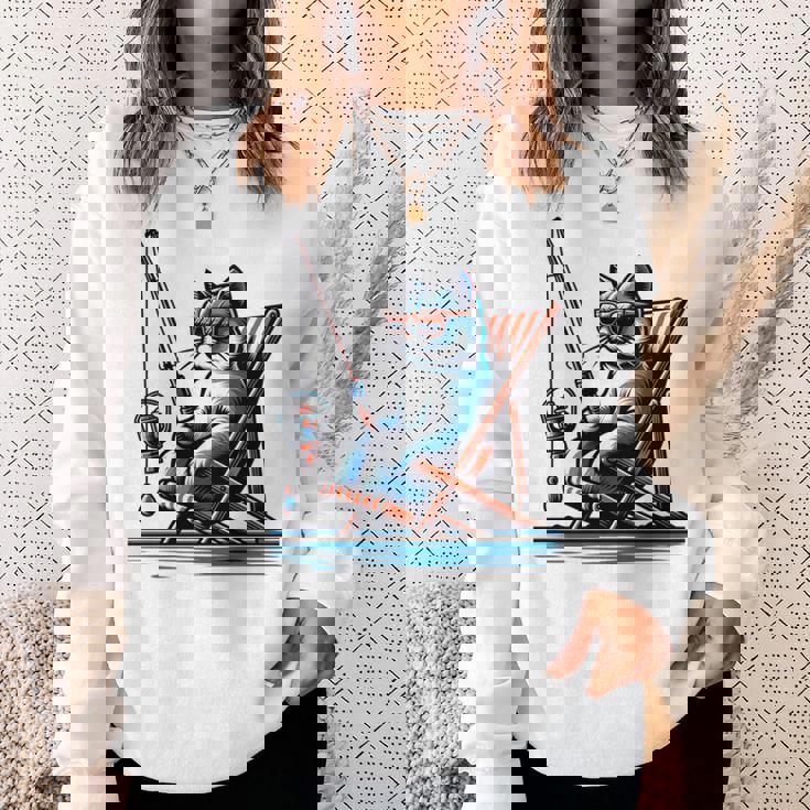 面白い釣り猫ロッドとリール Lets Go 釣り 猫釣り 長袖tシャツ スウェットシャツ 彼女への贈り物