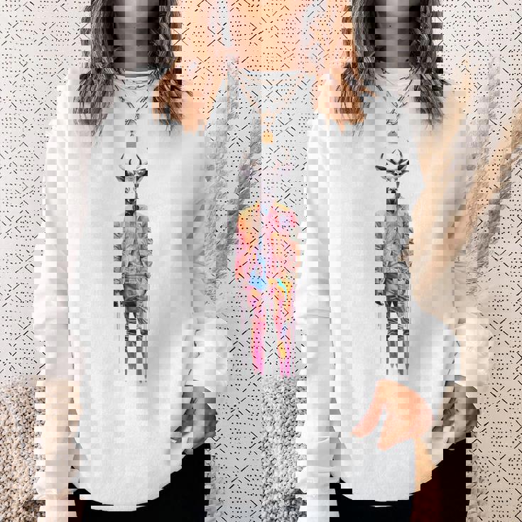 鹿 人間 アート カラフル 動物 絵画 グラフィック 鹿 スウェットシャツ 彼女への贈り物