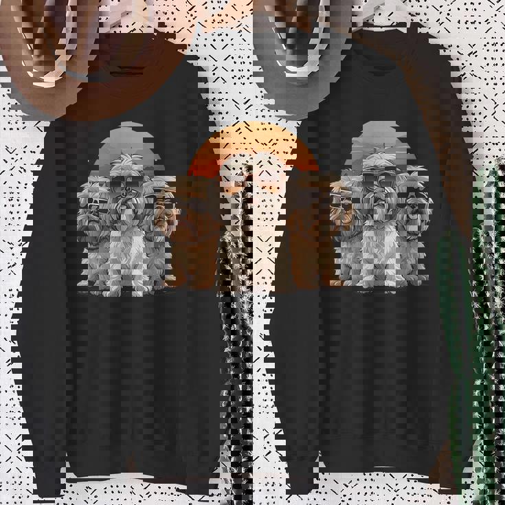 3匹のかわいい犬 ラサ・アプソ シーズー クール サングラス付き スウェットシャツ 年配の女性への贈り物