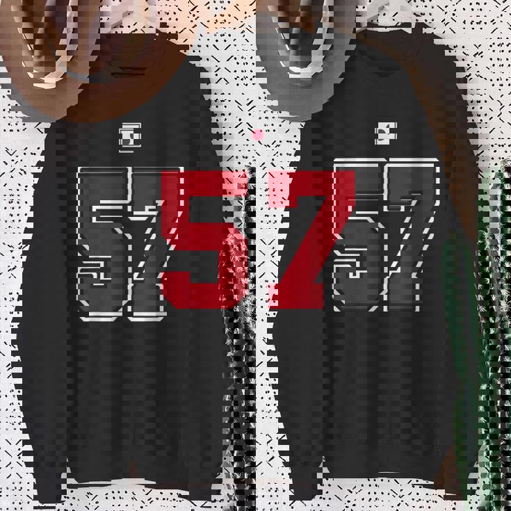 57 ナンバー カレッジスタイル ヴィンテージ 赤 白 日本国旗 スウェットシャツ 年配の女性への贈り物