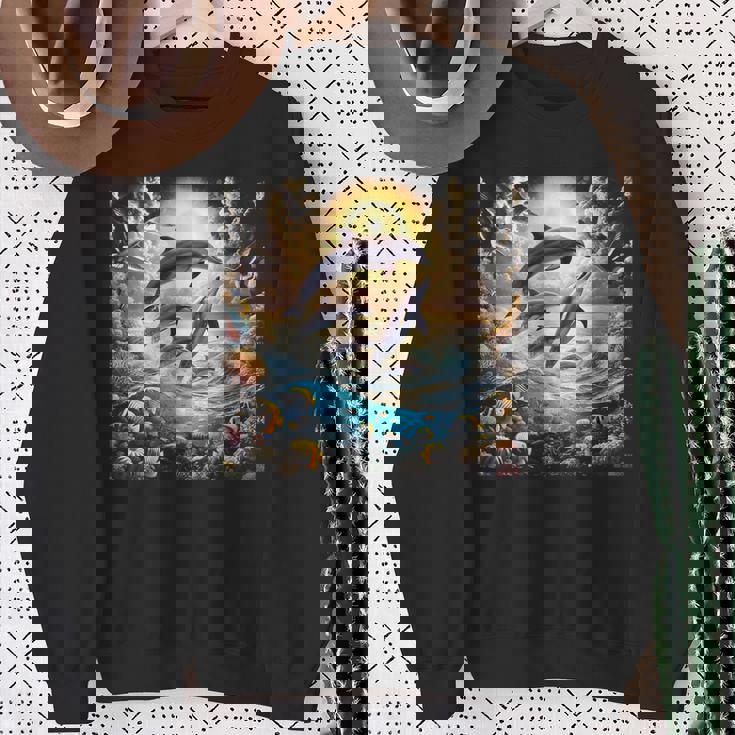 90年代イルカ、アロハ ハワイアン イルカ、カラフルなビーチ スウェットシャツ 年配の女性への贈り物