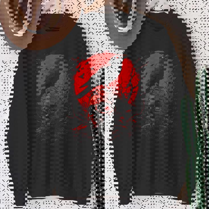 Black Gothic Raven Skull Red Moon Graphic Black Crow Sweatshirt Gifts for Old Women