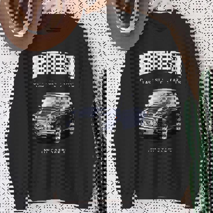 British Classic Car ダークブルー ミニスポーツカー スウェットシャツ 年配の女性への贈り物