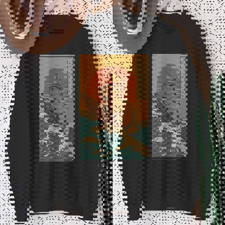 Capybara Surfing Japanese Sweatshirt Gifts for Old Women Capybara Surfing Japanese Sweatshirt Gifts for Old Women