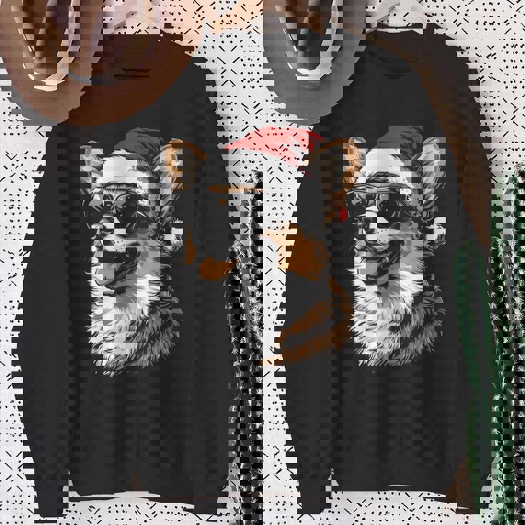 Corgi サンタハット 面白い かわいい 犬 ママ お父さん クリスマス 長袖tシャツ スウェットシャツ 年配の女性への贈り物