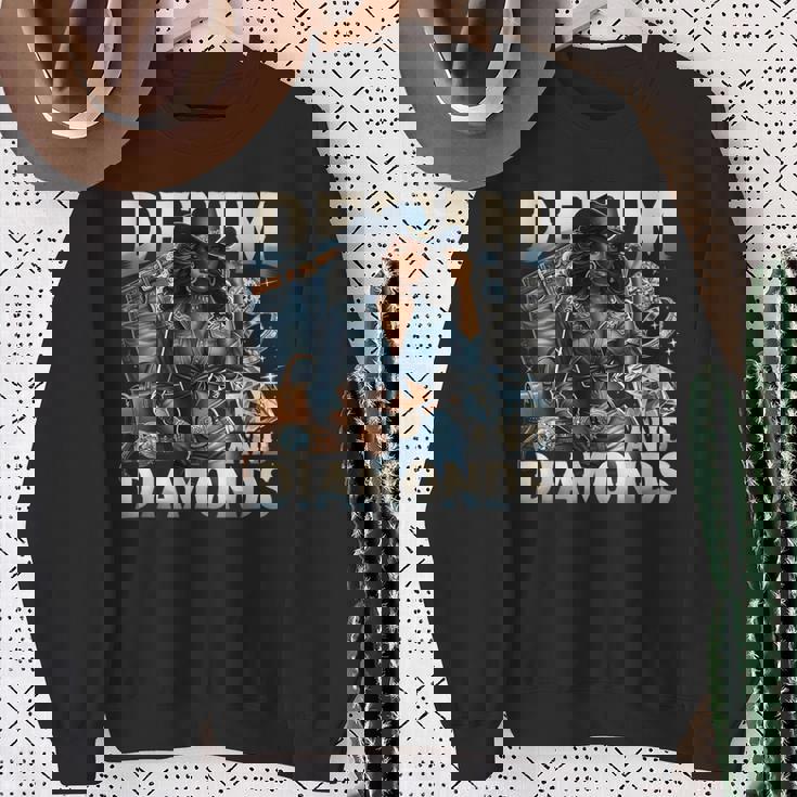 Denim And Diamonds African Melanin Swag Cowgirls Western Sweatshirt Gifts for Old Women