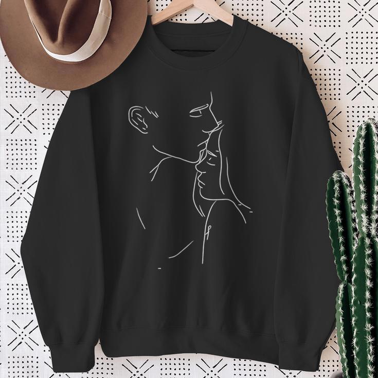 Dibujo Artístico Pareja Besándose Amor Look Pareja Camisa de entrenamiento Regalos para ancianas