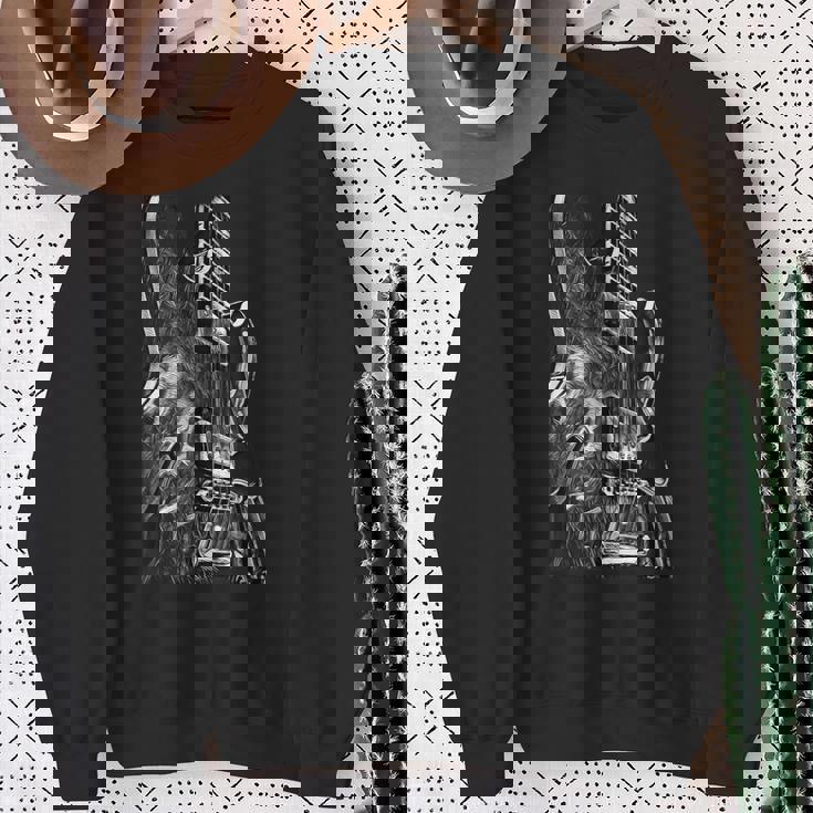 Guitarra Eléctrica Blanco Y Negro Diseño Arte Rock Blues Metal Camisa de entrenamiento Regalos para ancianas