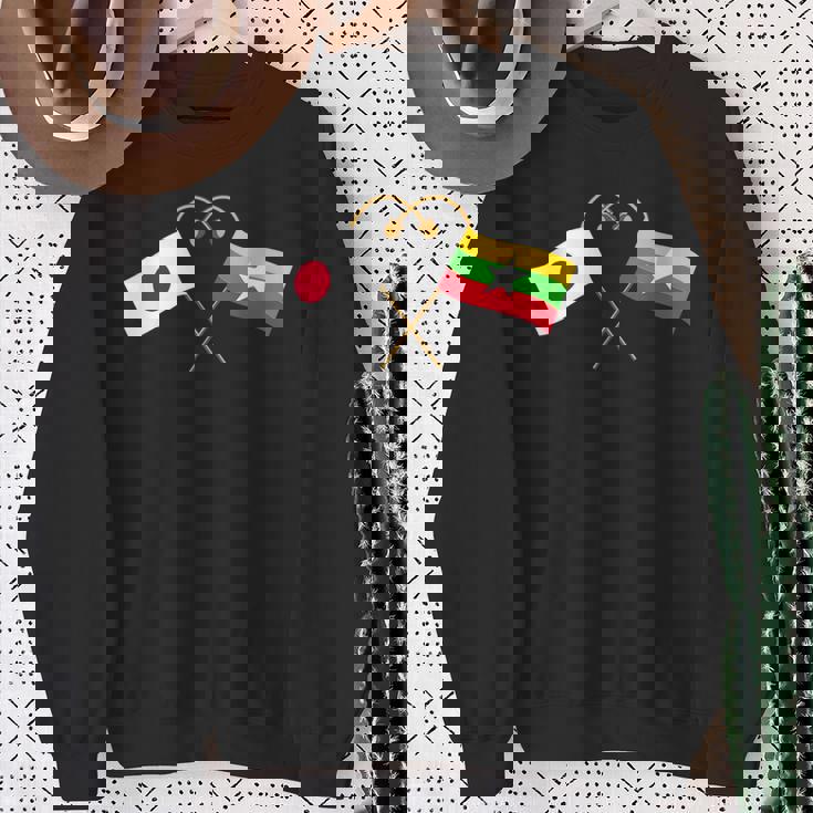 Japanese Flag Myanmar Flag ミャンマー遺産 ミャンマーのルーツ 日本の国旗 ミャンマーの国旗 スウェットシャツ 年配の女性への贈り物