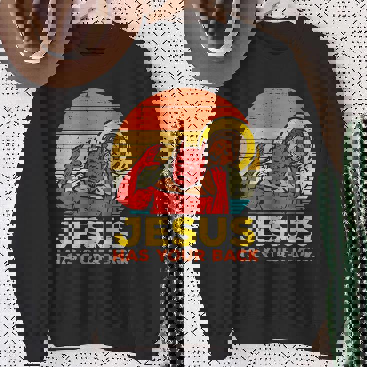 Jesus Has Your Back 柔術 レトロ クリスチャン スウェットシャツ 年配の女性への贈り物