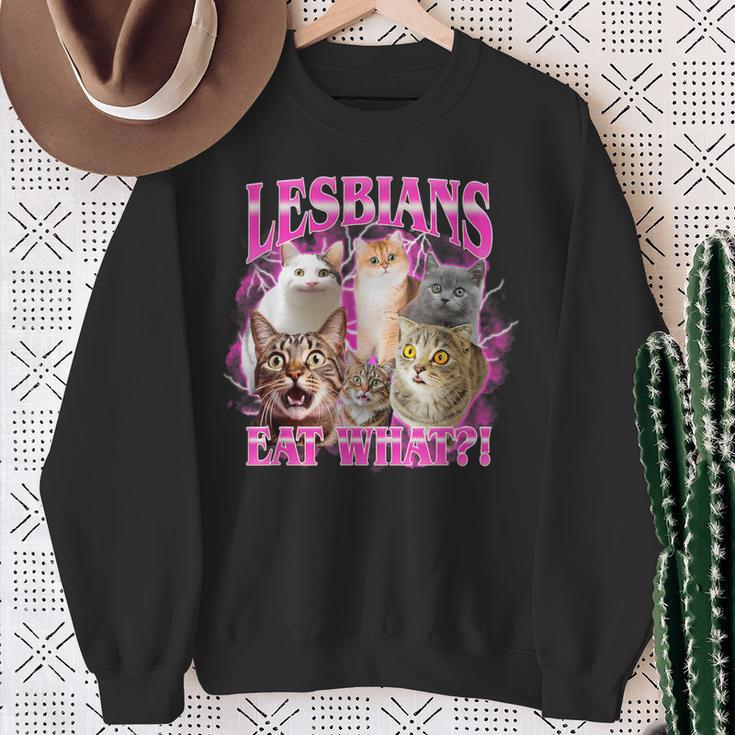 Lesbians Eat What Cat Meme Gay Pride Lgbtq Sweatshirt Gifts for Old Women
