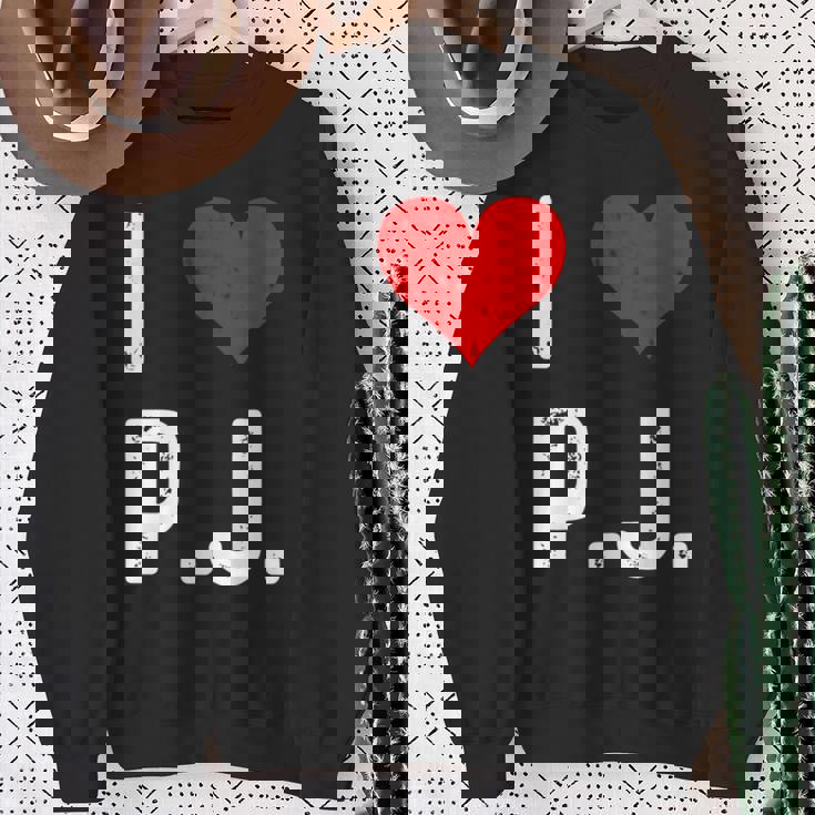 I Love Pj PJ ハート アンティーク調 長袖tシャツ スウェットシャツ 年配の女性への贈り物