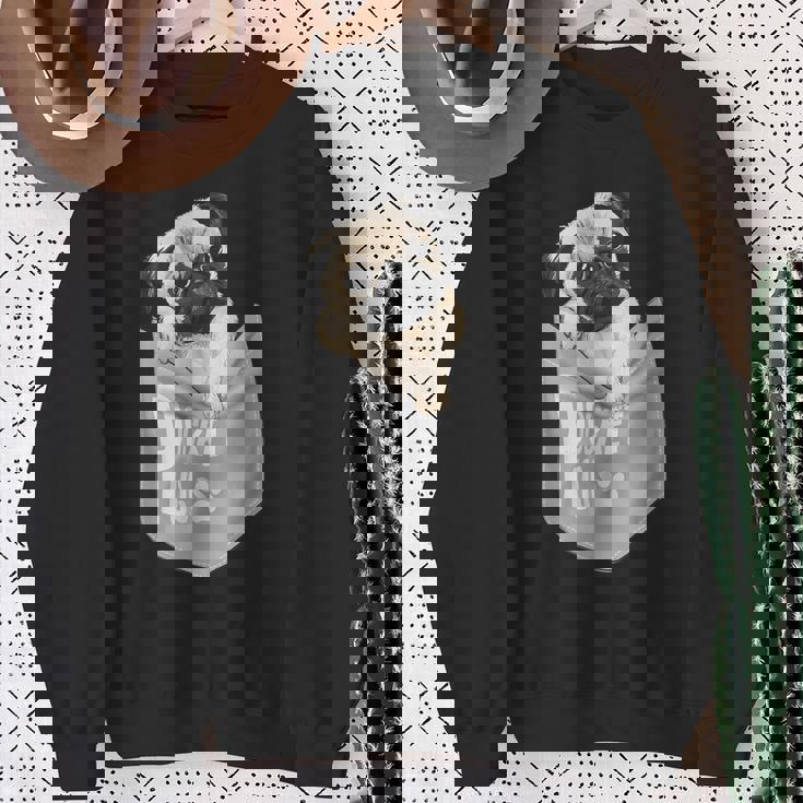 Love Pugs かっこいいポケットパグ ペット 犬 グラフィックデザイン スウェットシャツ 年配の女性への贈り物