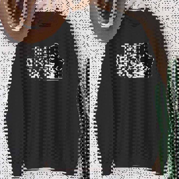 The Neko Face ザ・ネコ・フェイス《ホワイト文字》猫 ハチワレ パロディ ゆるくて かわいい 面白 イラスト スウェットシャツ 年配の女性への贈り物