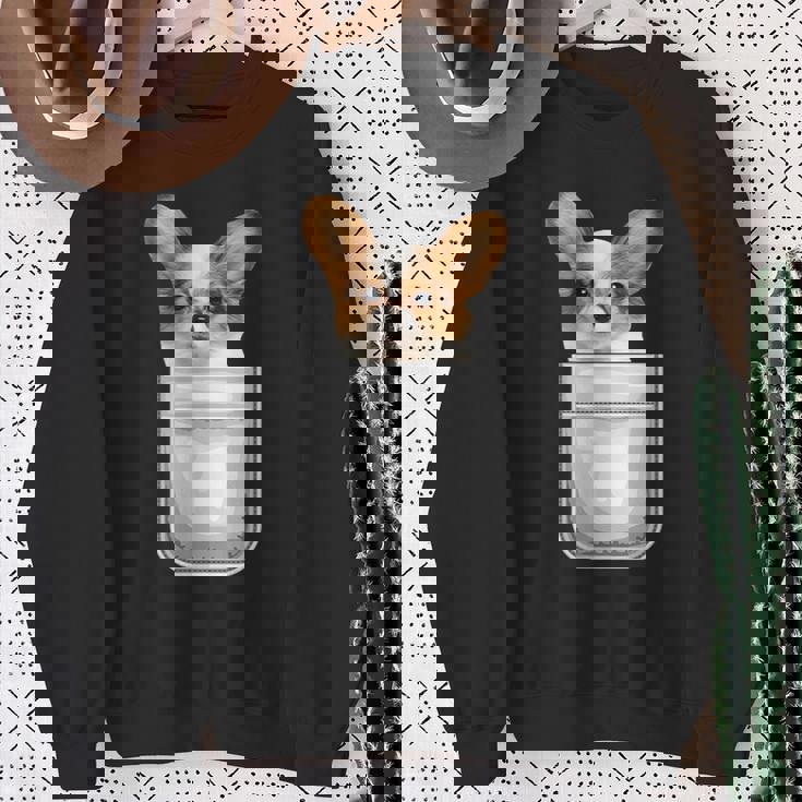 Papillon パピヨン 子犬 ポケットの中の犬 スウェットシャツ 年配の女性への贈り物