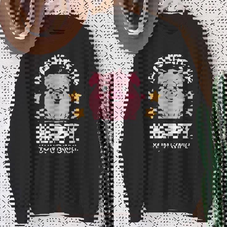 Pigs Make You Happymile かわいい 子豚 恋人 おもしろ豚 スウェットシャツ 年配の女性への贈り物