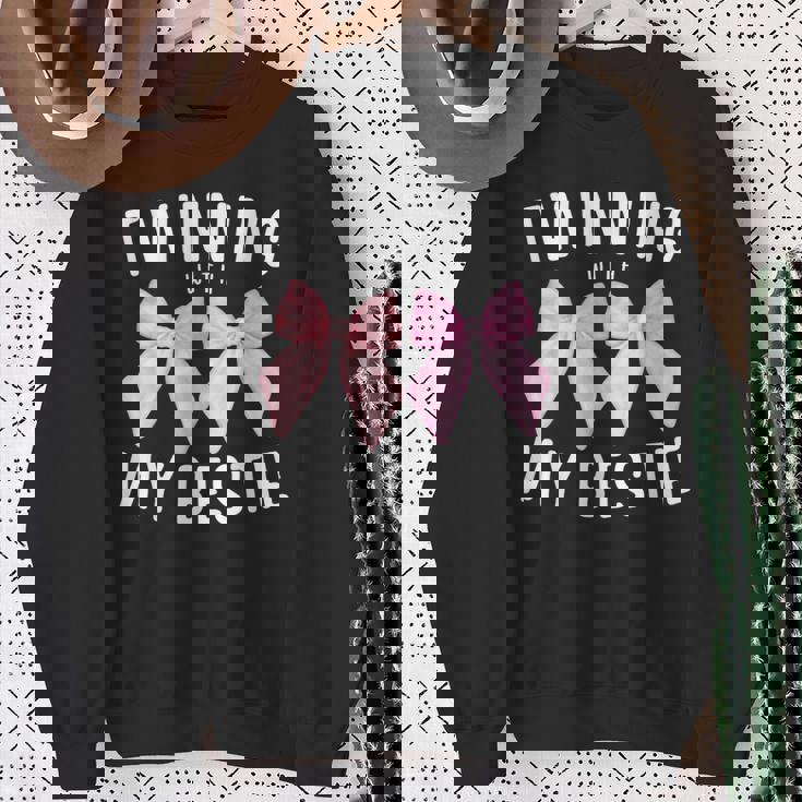 Pink Bow Twinning With My Bestie Twin Matching Twins Friends Sweatshirt Gifts for Old Women